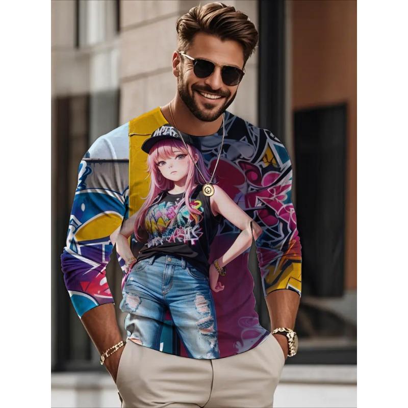 Autumn Men's Long sleeves T-shirt anime beauty sexy 3D printed casual loose Long sleeved T-shirt men's clothing tops