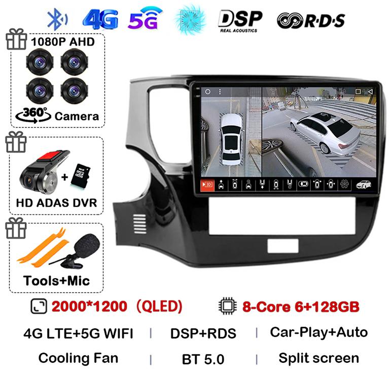 Android 14 Auto Carplay Car Radio For Mitsubishi Outlander 3 III GF0W GG0W 2018 2019 2020-2022 Multimedia Player Navigation GPS