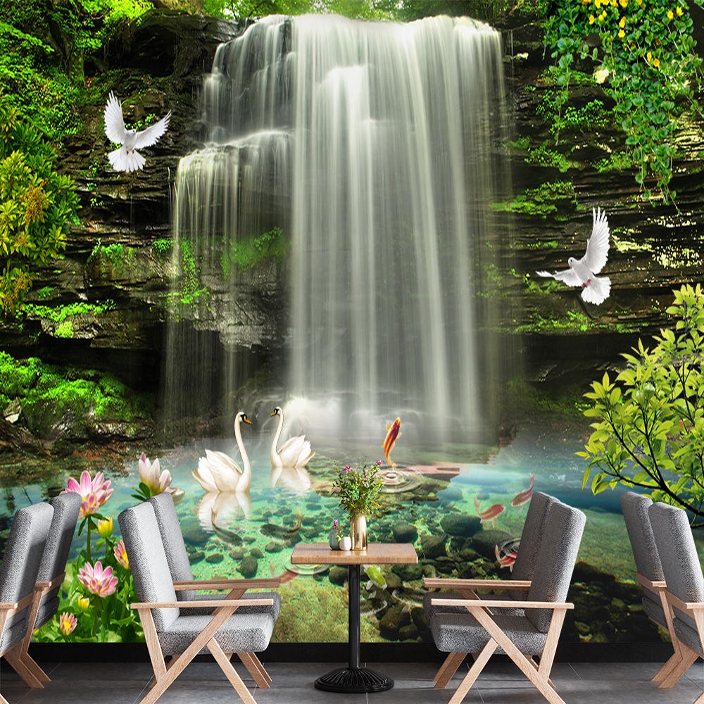 3d Waterfall Wall Mural Nature Scenery Wallpaper Living Room Bedroom Waterfall Mural Home Decor