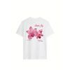 Womens Summer New Floral Letter Print Tee Round Neck Short Sleeve Loose Casual Versatile Top