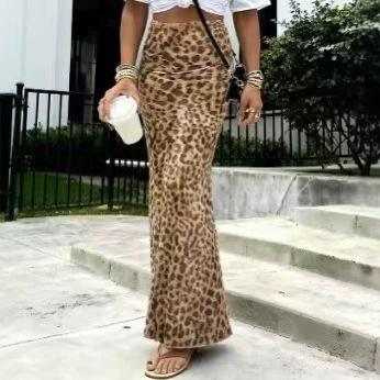 Women's leopard print fishtail skirt long casual hot-selling spring and summer printmaker skirt slim fit