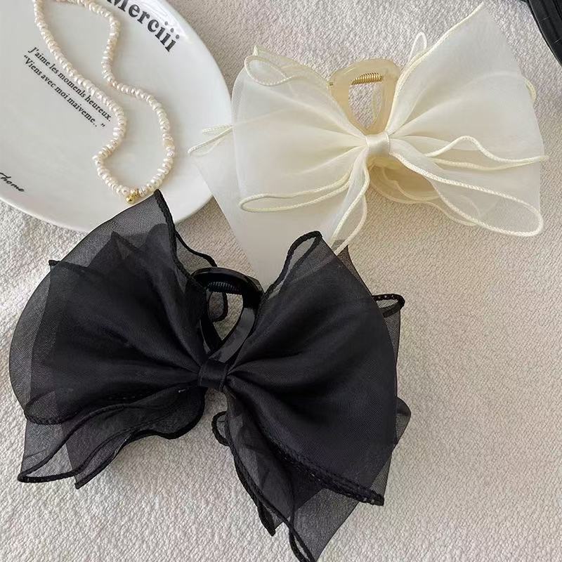 1pc Sweet Organza Reversible Bow Large Hair Claw Commuting Versatile Hair Accessory Suitable for Daily and Party Gatherings