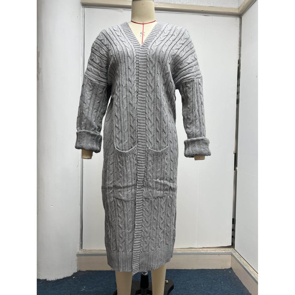 Damen Langarm Doppel-Taschen Twist Cardigan Pullover