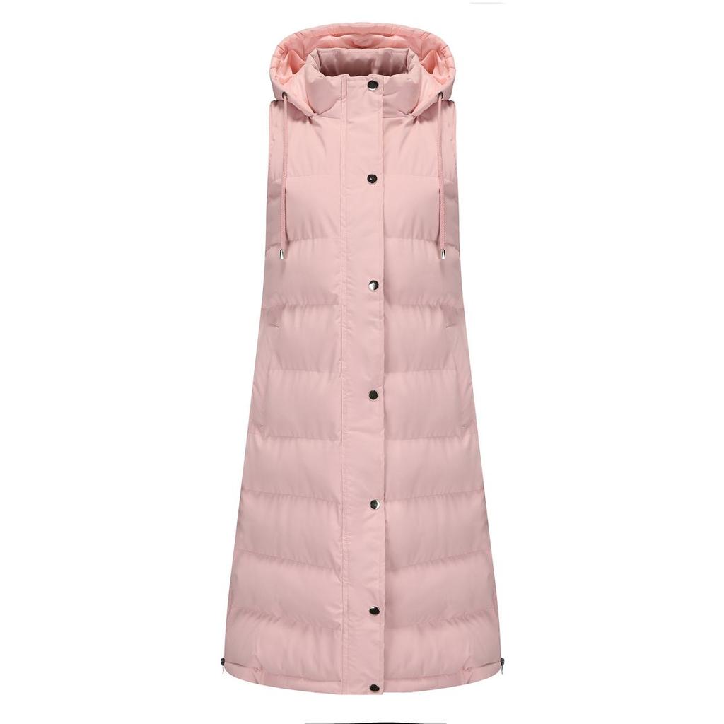 Women’s Coats Hooded Sleeves Long Style Solid Color Vest Quilted Jacket Autumn Winter Thick Warm Outer Wear
