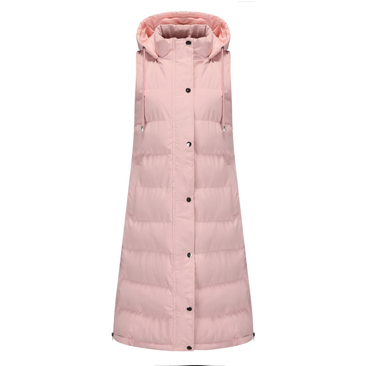 

Женские пальто с капюшоном, рукавами, длинный стиль, однотонный жилет, стеганая куртка, осень-зима, толстая теплая верхняя одежда S розовый