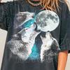 Vintage Wölfe Used Herren Kinder T-Shirt 90er Übergroßes Grafik-T-Shirt Drei Wolfsmond Himmlisches Shirt Retro Tier Streetwear T-Shirt für Herren Damen