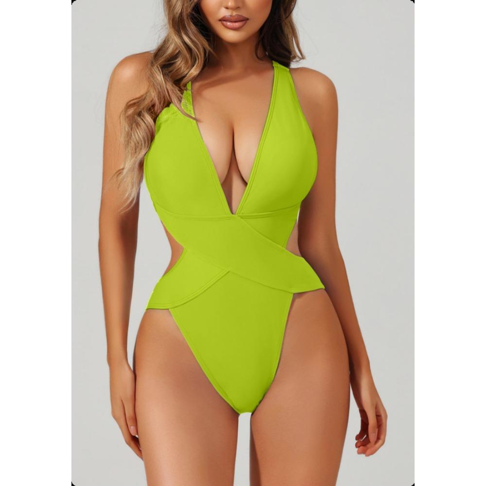 New One-piece Swimsuit Splicing Bikini European and American Swimsuit Women's Cross Swimsuit Color Matching Bikini64
