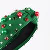 Wide Edge Christmas Hairband Hair Jewelry Headwear Rhinestone Knot Headband Red Green Gift Crystal Beads Hair Band New Year