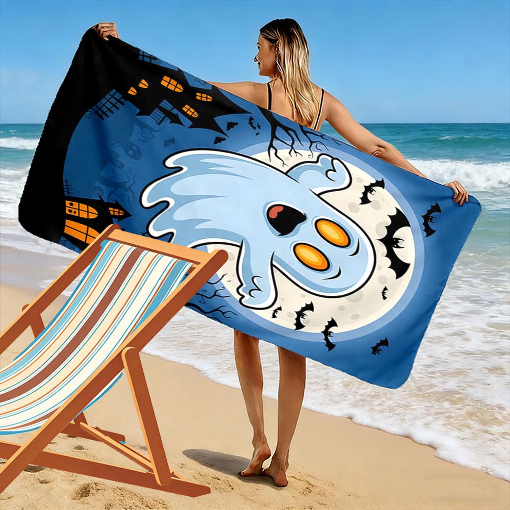 Glowing Ghostly Moonlit Charm Print Beach Towel, Quick Drying, Suitable for Travel, Outdoor Sports, Jogging, the Beach and Swimming, Gift