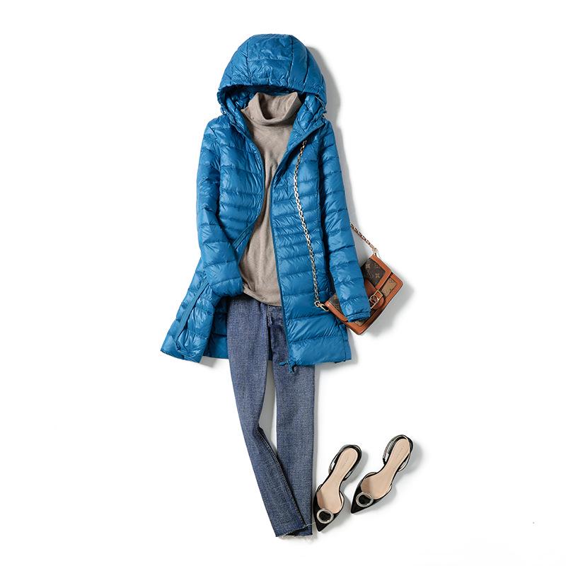 2023 Winter Women's Mid-Length Lightweight Hooded Down Jacket, Plus Size, Thin Style, Extra Large 