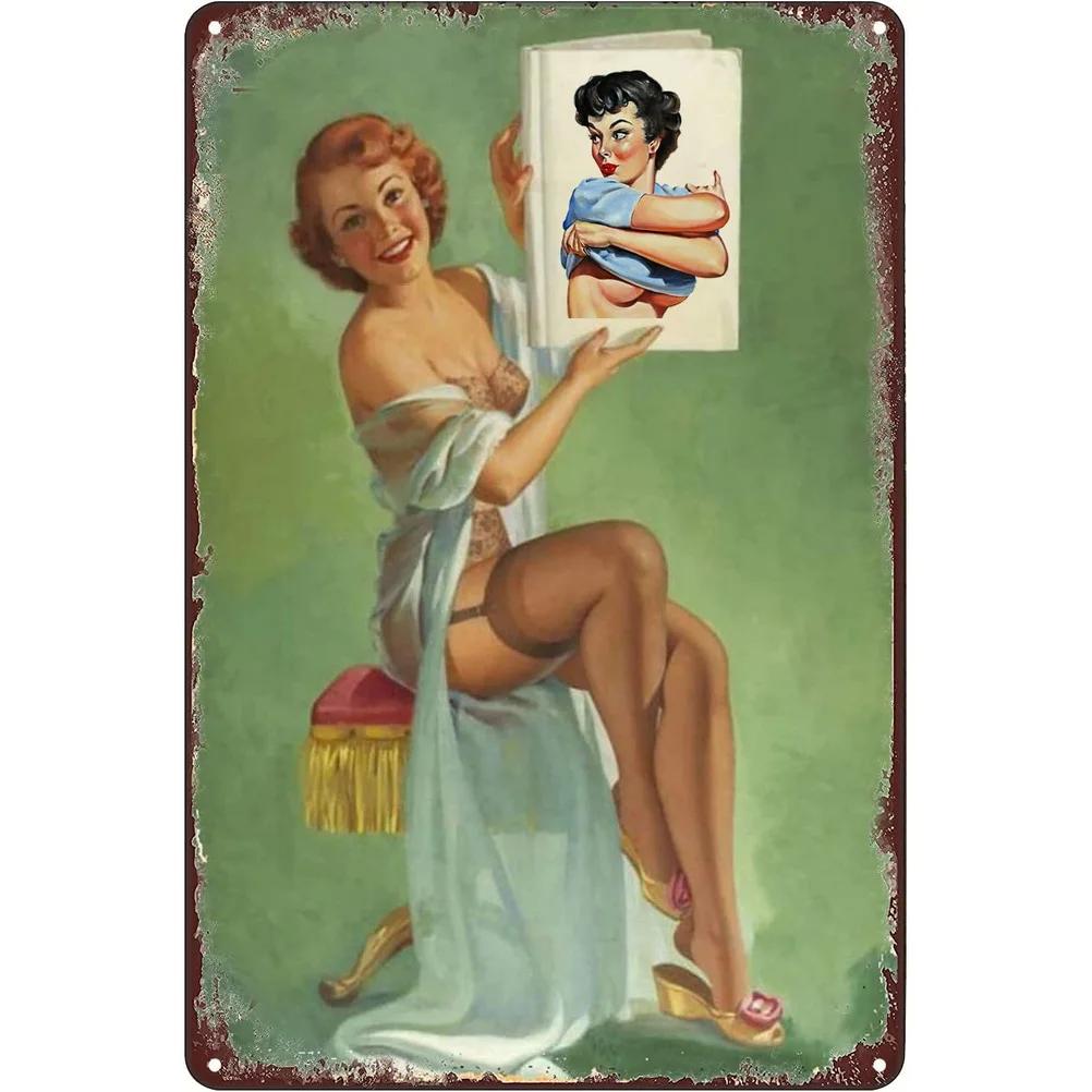 Vintage Metal Signs Pinup Girls Wall Decor for Bathroom Laundry Man Cave Home Bars Garage Cafe Clubs Retro Posters Plaque