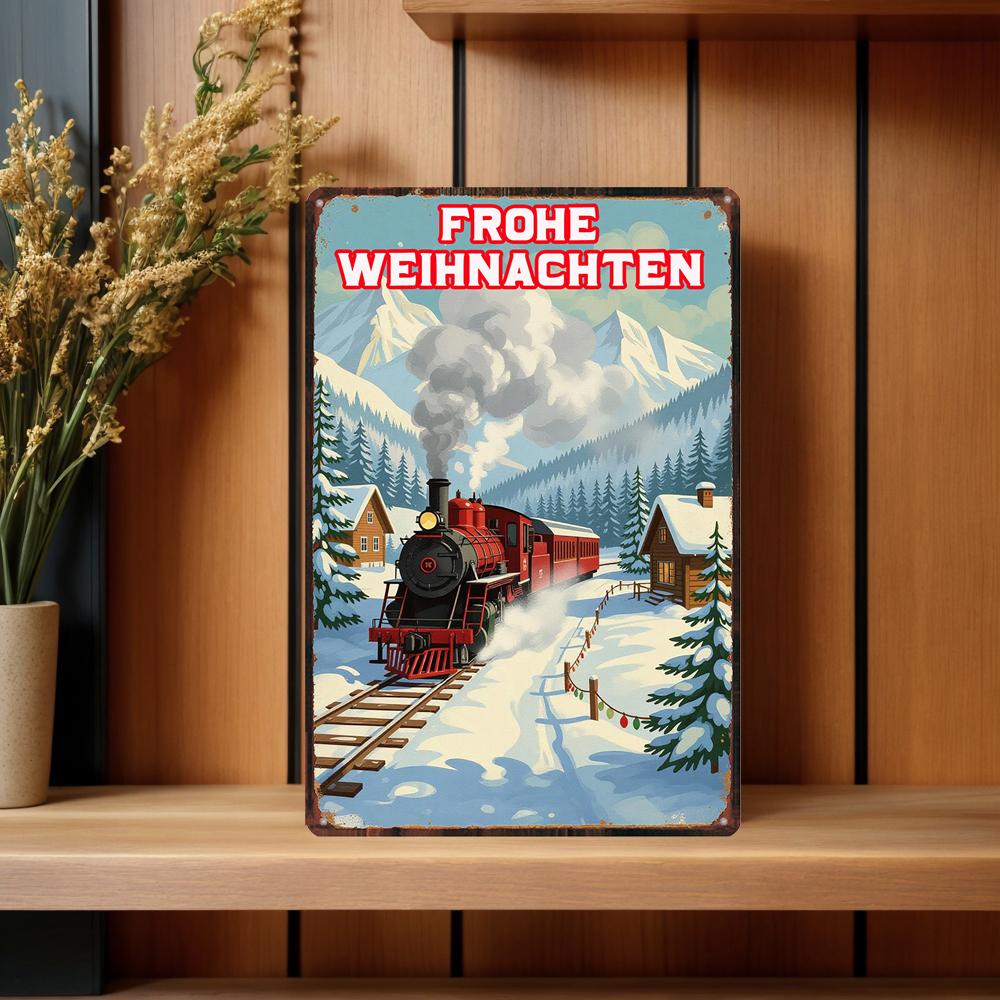 YZFQFrohe Weihnachten Metal Tin Sign Merry Christmas in German Poster Wall for Bar Home Party Holiday Decor 12X8inch ZW-71
