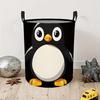 Adorable Penguin Laundry Hamper Round Foldable Polyester Basket with Handles for Bedroom Bathroom Storage Laundry Baskets