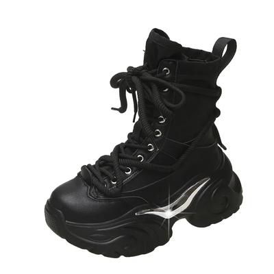 7,5CM Klobige Absätze Motorradstiefel Neue Damen Herbst Winter Leder Stiefeletten Frau Dicke Sohle Plateau Kampf Kurze Stiefel