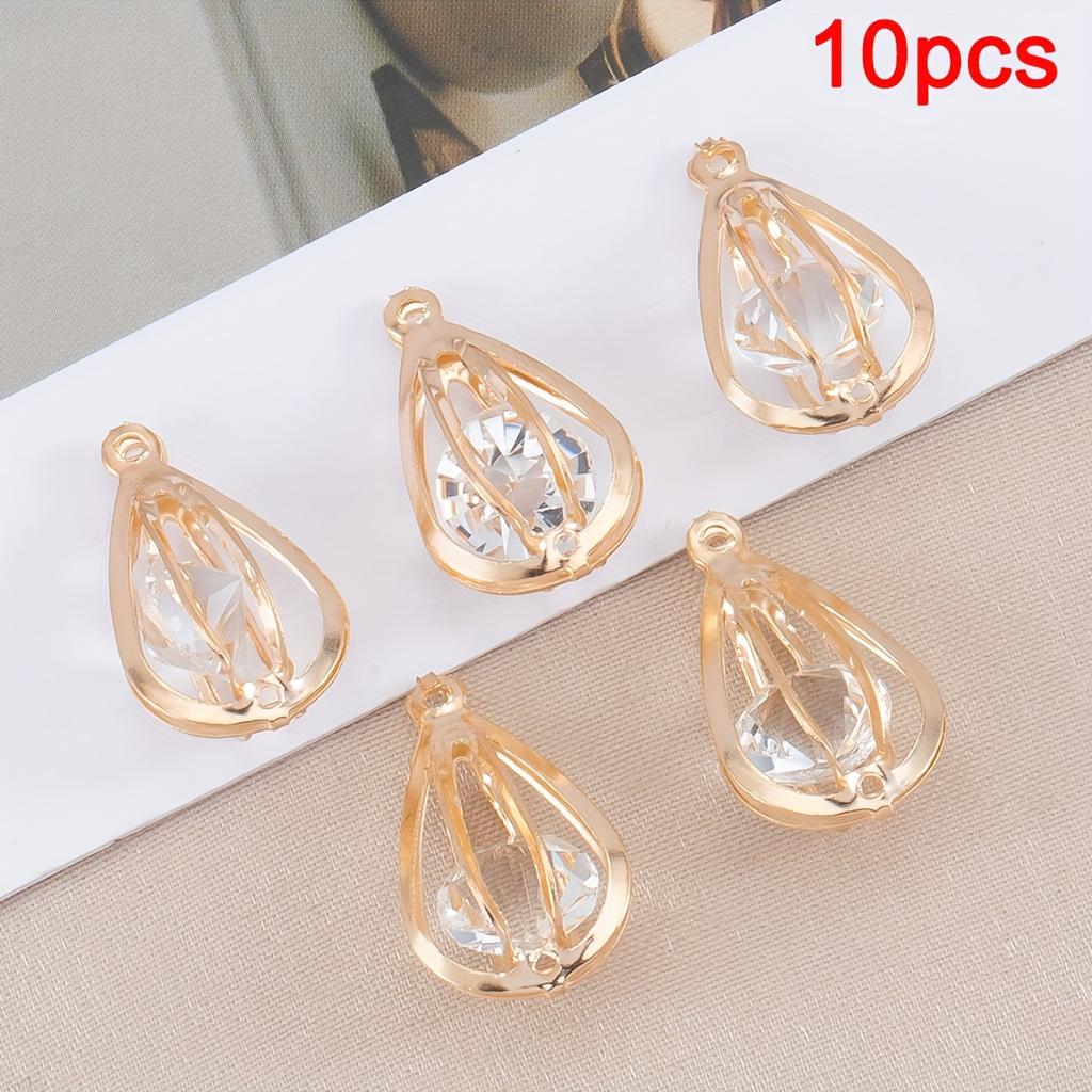 10pc Alloy Pendants KC Golden Rhinestone Inlaid Hollow Star Heart Love Charms for Earrings Necklaces DIY Jewelry Making Supplies