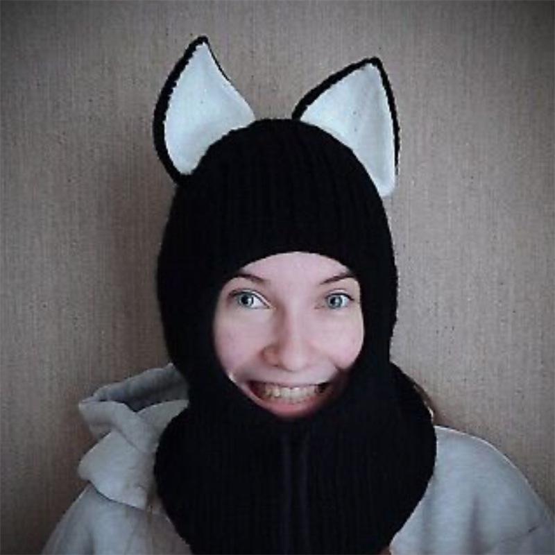 Knitted Bear Ear Hood Ski Mask Balaclava Fashionable Adult Hat