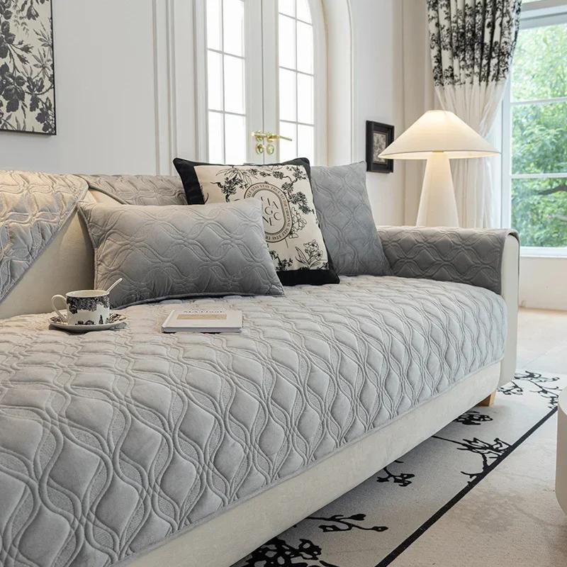 Velvet Sofa Cover Adjustable Sofa Seat Cover Living Room Sofa Covers Quilting Sofa Pad Removable Slipcover Nordic Couch Covers