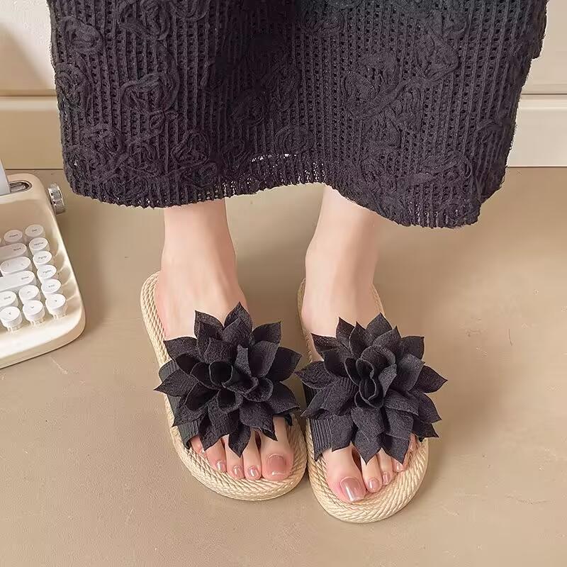 Женские домашние тапочки с цветком Летне-осенние классические туфли 41 чёрный 1279₽