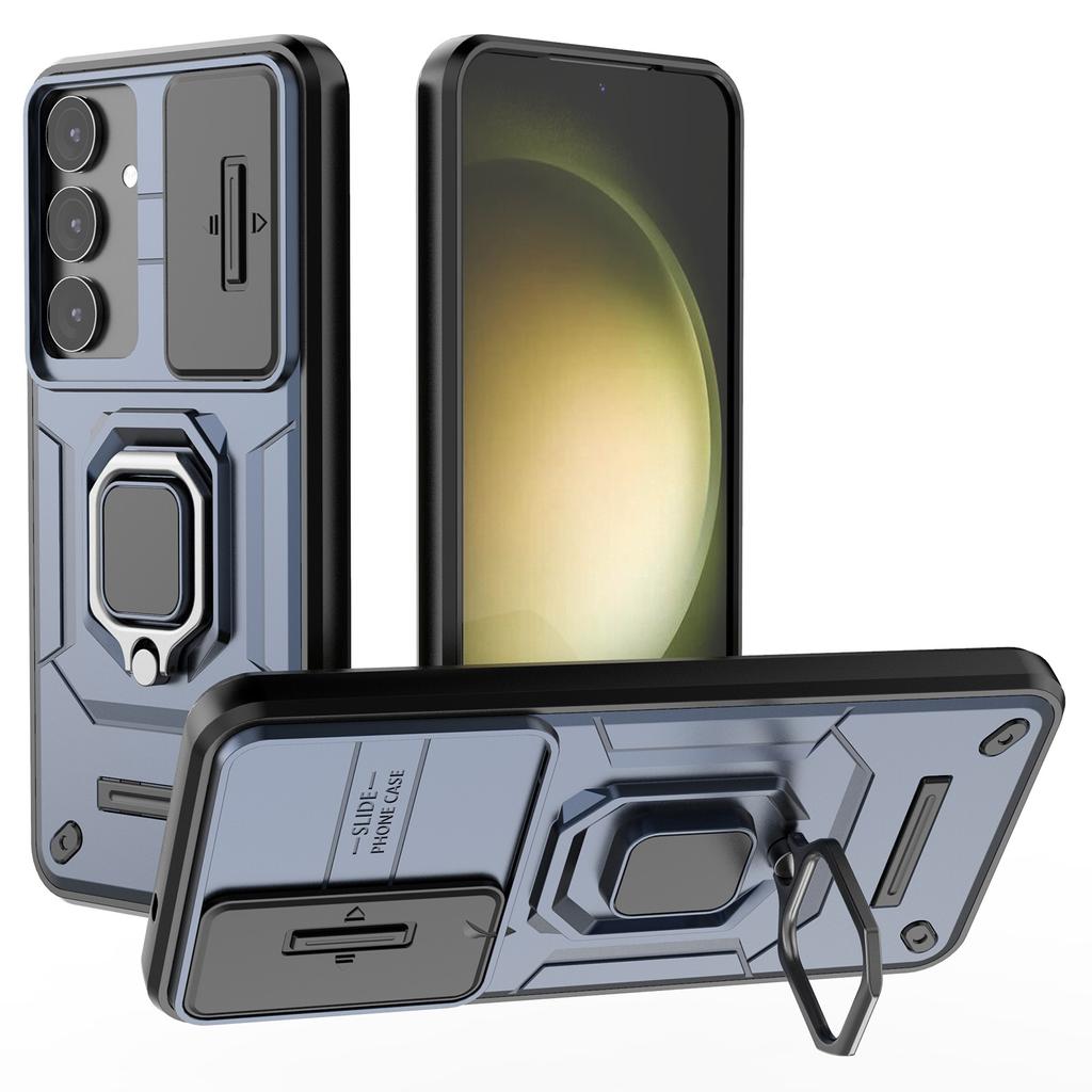 For Samsung Galaxy S25+ Case PC+TPU Kickstand Phone Protector with Lens Cover