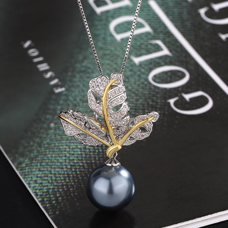 

Осінньо-зимовий перловий набір Імітація натуральних перлів Наньян Сірі сережки з намистин Ланцюжок для ключиць Преміальний Універсальний Жіночий