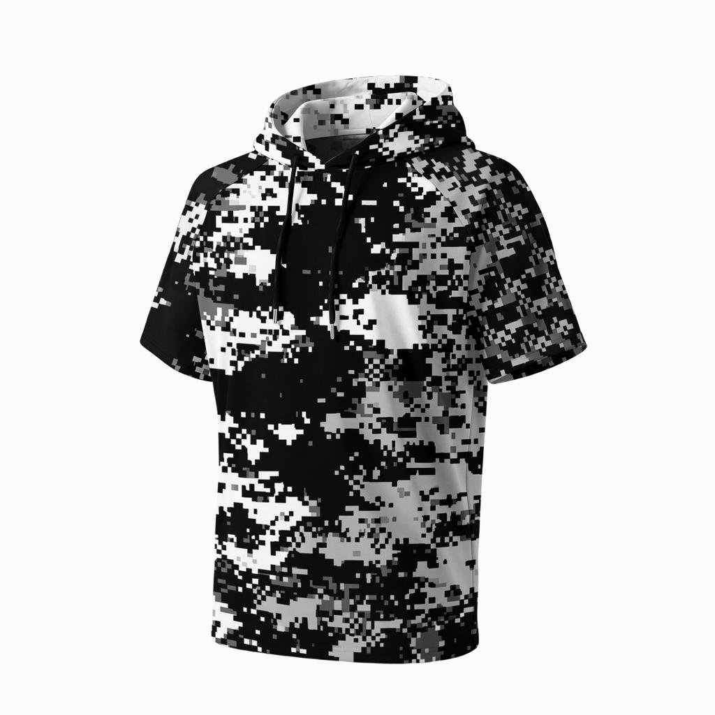 Sudadera con Capucha para Hombre Estampado de Camuflaje Manga Raglán Casual Pesca Deportiva Protección Solar Manga Corta Ligera Transpirable Camisa para Exteriores