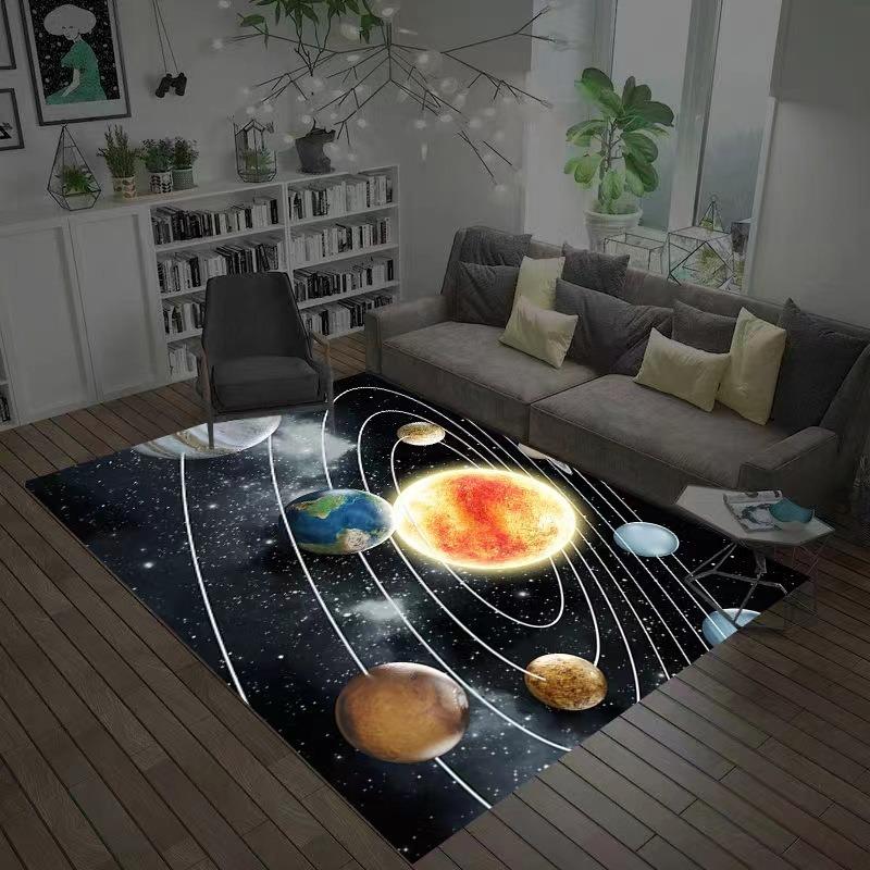 3D Planet Universe Large Area Soft Flannel Carpet Children's Room Play Floor Mat Home Living Room Bedroom Decorative Floor Mat
