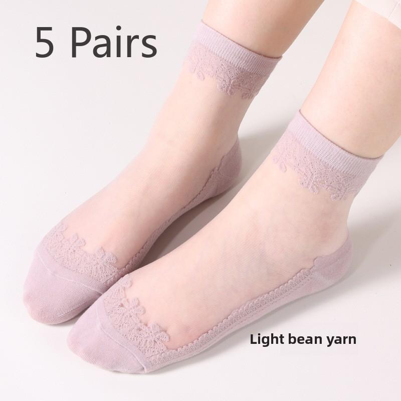 5 Paar Damen Frühling und Sommer Neue Mode Kristall Seidenstrümpfe In Zylinder Jacquard Socken