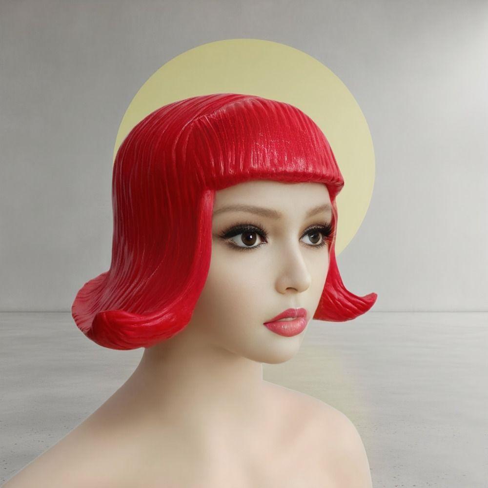 Comfortable To Wear Latex Mask Short Bob Rubber Colorful Hair Hats Novelty Overhead Masks  Festival