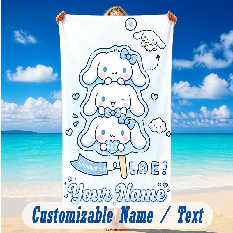Beach Towel Custom Name Text, Quick Dry Large Towel For Beach HomeCinnamoroll