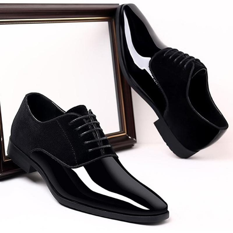 Fashion Grace Classic PU Patent Leather Shoes Men Casual Lace Up Formal Office Work Shoes Party Wedding Oxfords Business Shoes