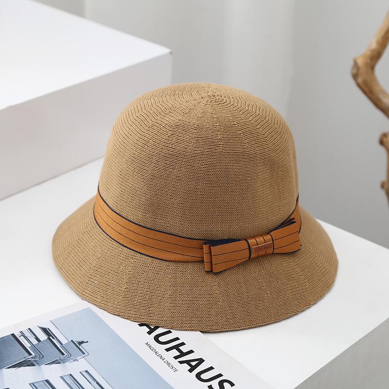 Face Small Bucket Hat Women Spring Autumn Winter Knitted Bow Elegant British Top Hat Versatile Fashion Sunshade Basin Hat