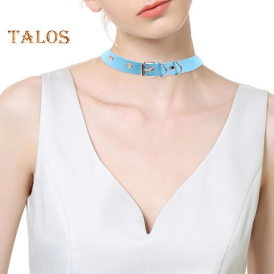 Men Necklace Vintage Punk Style Adjustable Faux Leather Solid Color Bukle Pin Neck Belt Party Club Choker Adult Jewelry