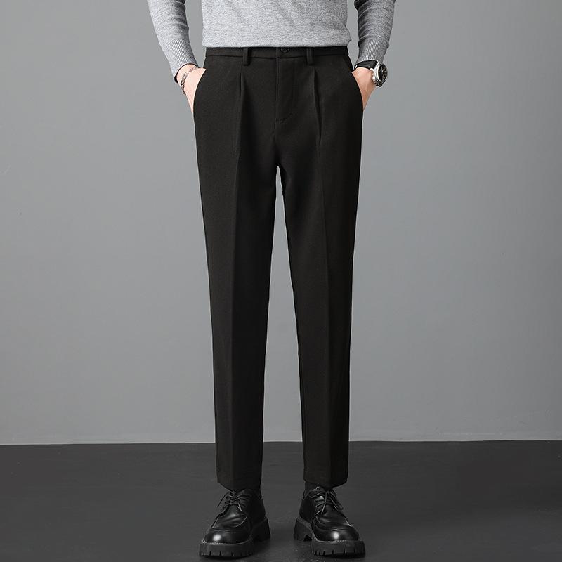 Light luxury winter woolen trousers men's casual pants men's slim straight trousers British elastic casual trousers nine points