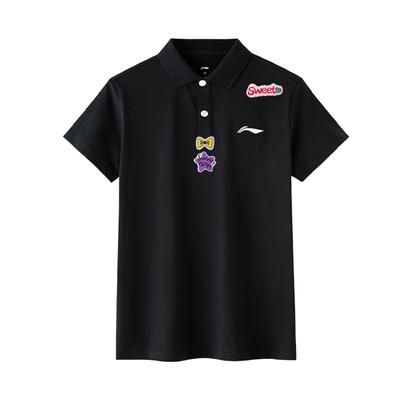 Li Ning Star Fashion Solid Color Breathable Casual Short Sleeve Polo Shirt Unisex Polo Shirts Black APLT1371-1(TEAM702-B9)