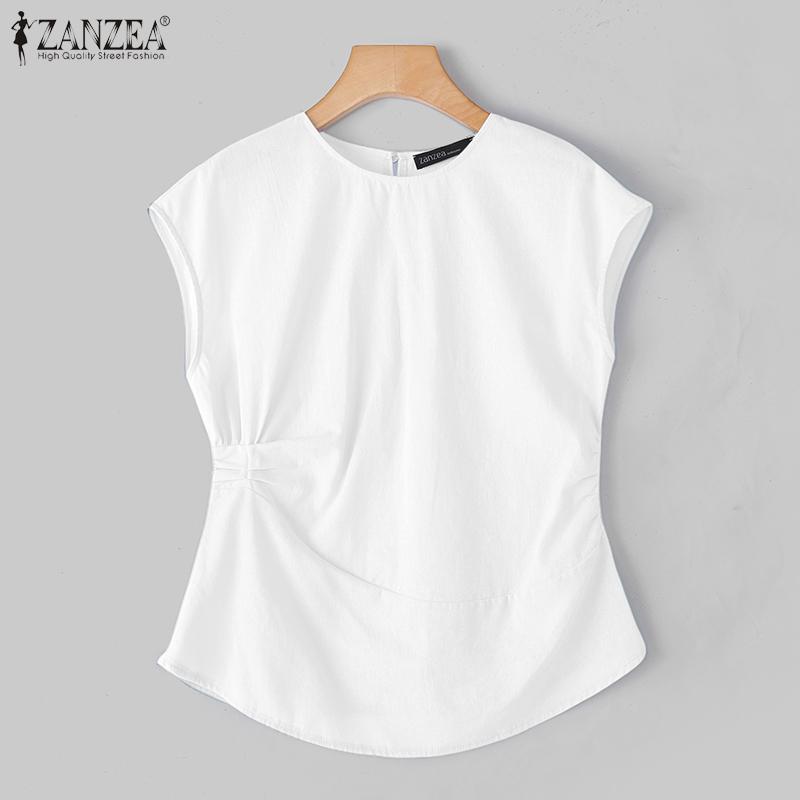 ZANZEA Women Round Neck Sleeveless Twisted Side Casual Elegant Tank Tops