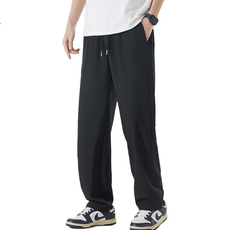Foss Phil Men's Casual Pants, Spring And Summer Ice Silk Thin Simple Straight Comfortable Cool-Feeling Trousers, 008 Black L