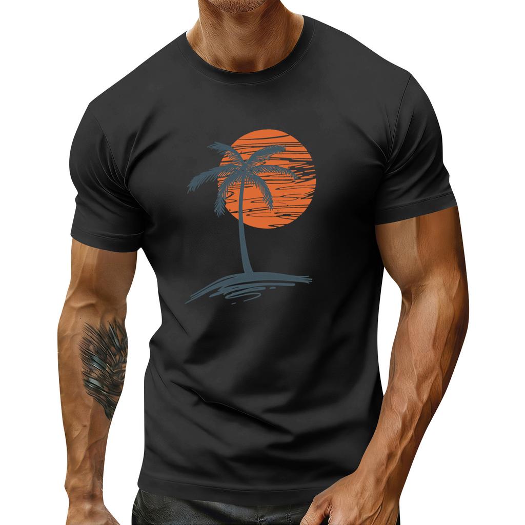 Men's Holiday Print Round Neck Short Sleeve Top Casual Sports Top