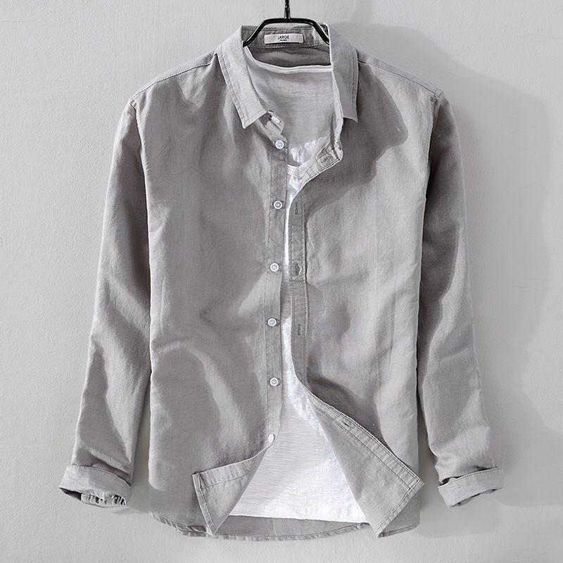 Men's Casual Loose White Linen Shirt - Short-Sleeved and Long-Sleeved Options for Spring and Summer