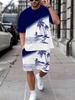 Men's Printed T-Shirt and Shorts Set, Polyester Cotton Blend, Summer Casual Sportswear