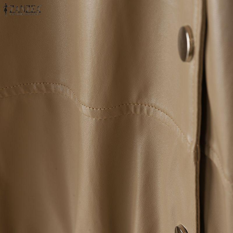 ZANZEA Damska codzienna jesienna kurtka z długim rękawem ze sztucznej skóry PU