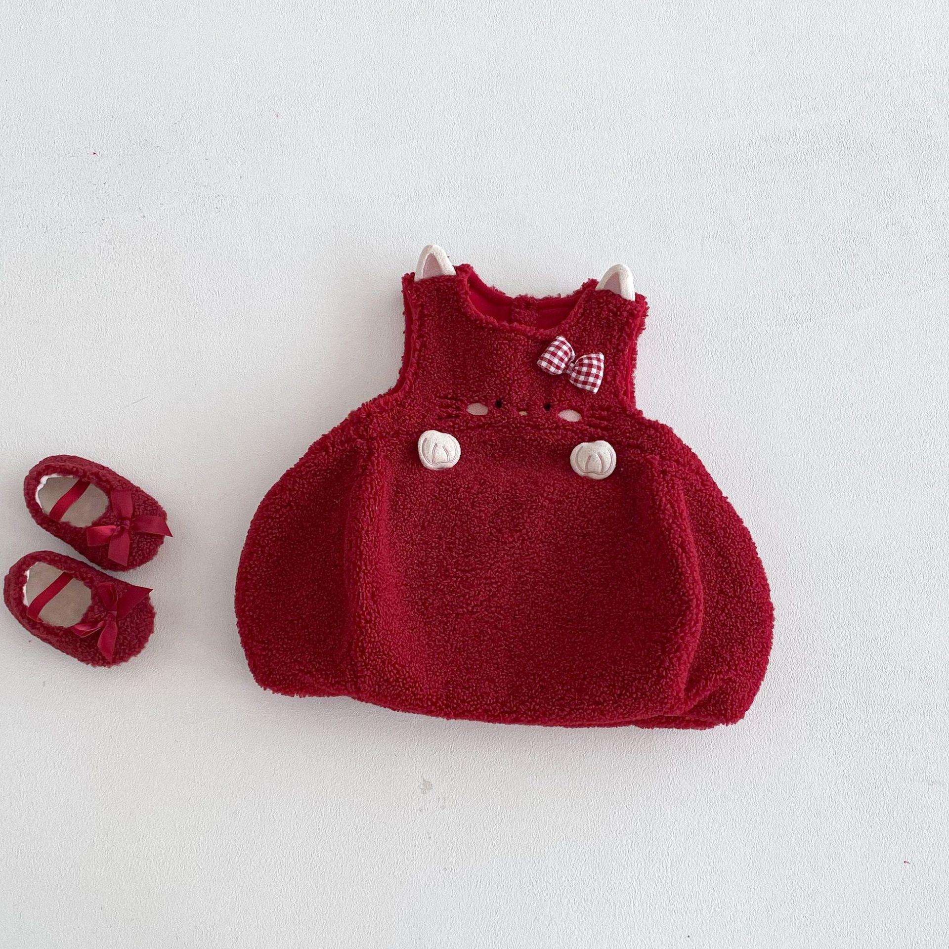 

Children Red Festival Dress Girls Warm Quilted Sweater Dress Winter Party Outfit 73 красный