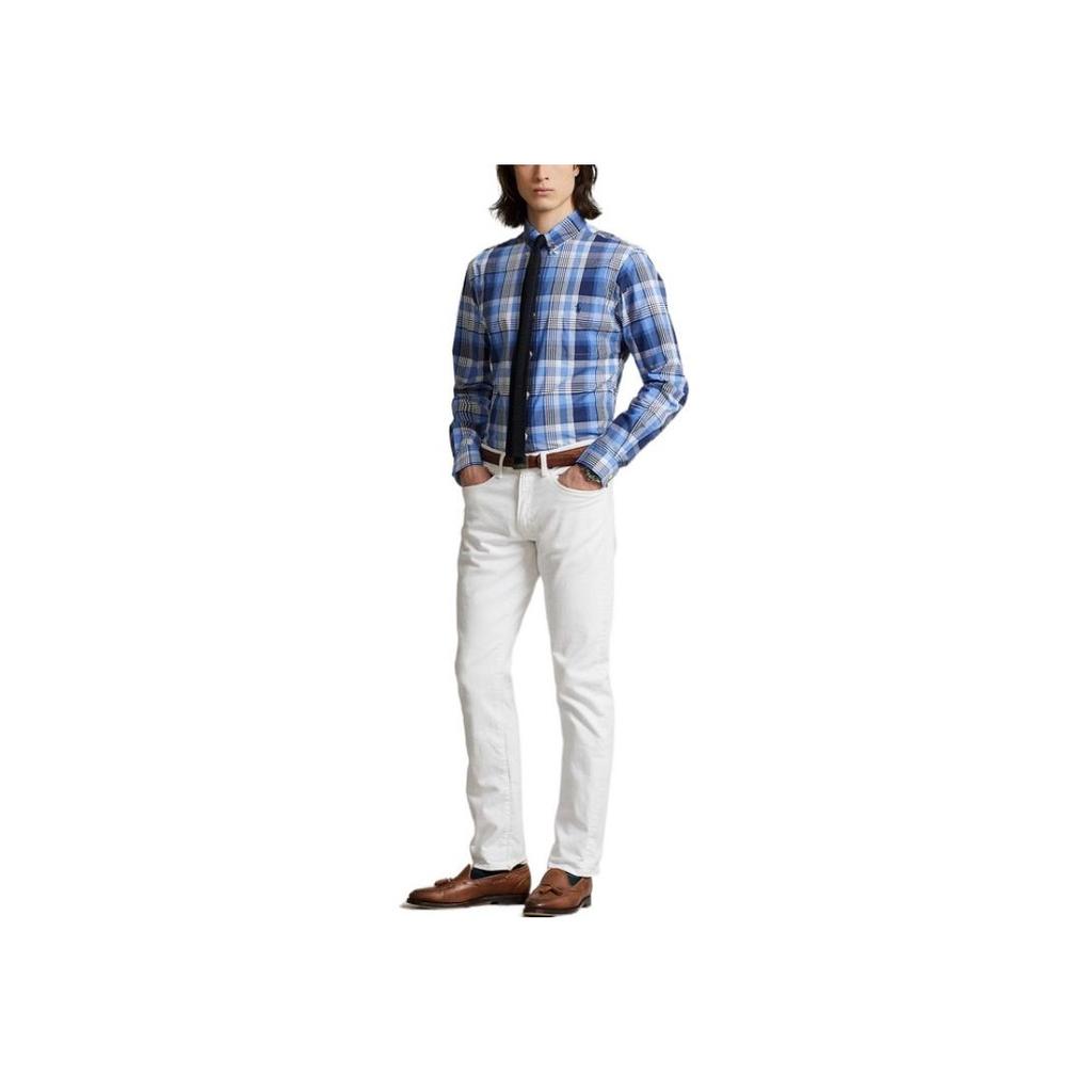 Polo Ralph Lauren SS22 Kariertes Button-Down Slim Fit Langarmhemd Herrenhemden Blau MNPOWOV16822346