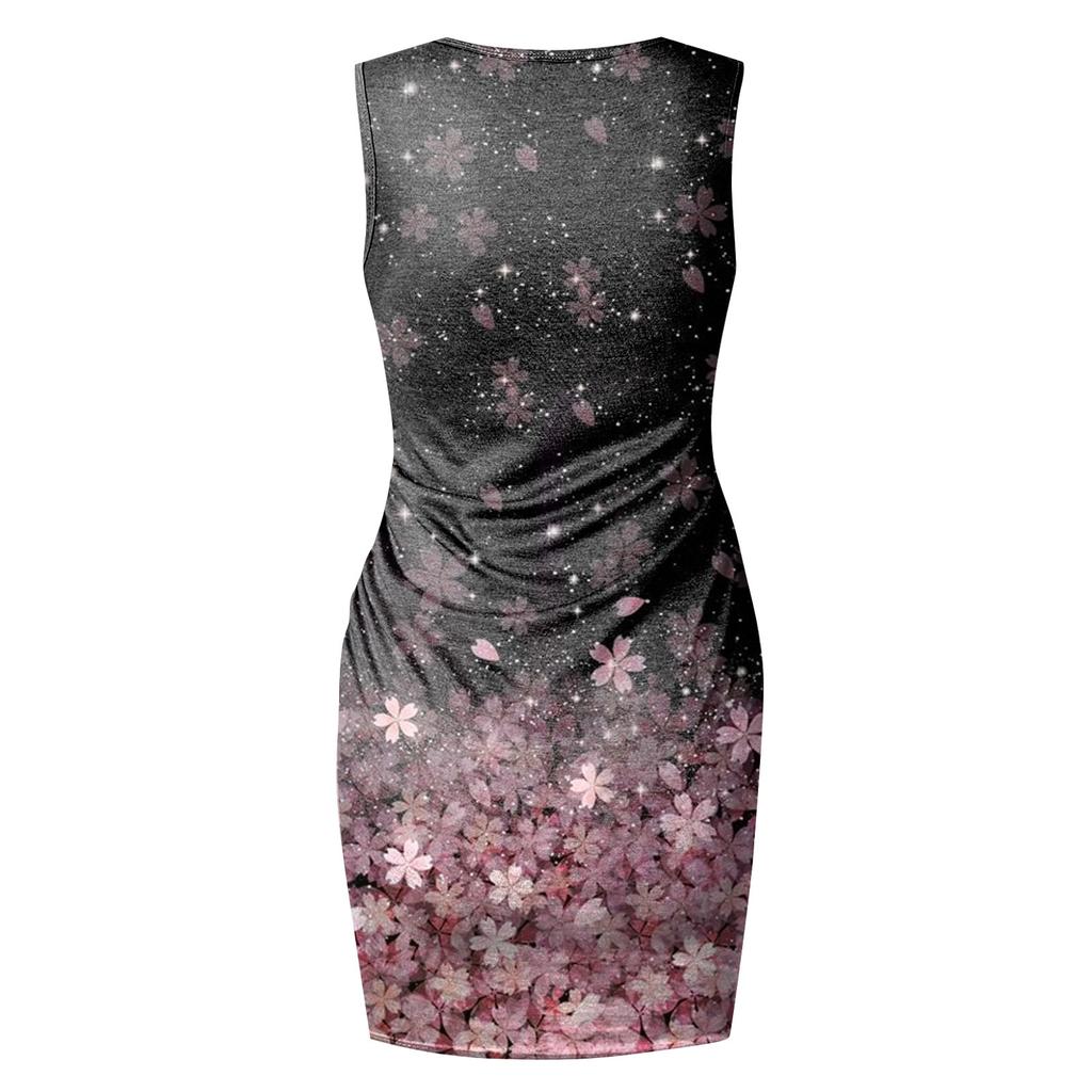 Modisches Damen-Sommerkleid mit Rundhalsausschnitt, lässiger Mode, bedruckter Pullover, ärmelloses Kleid