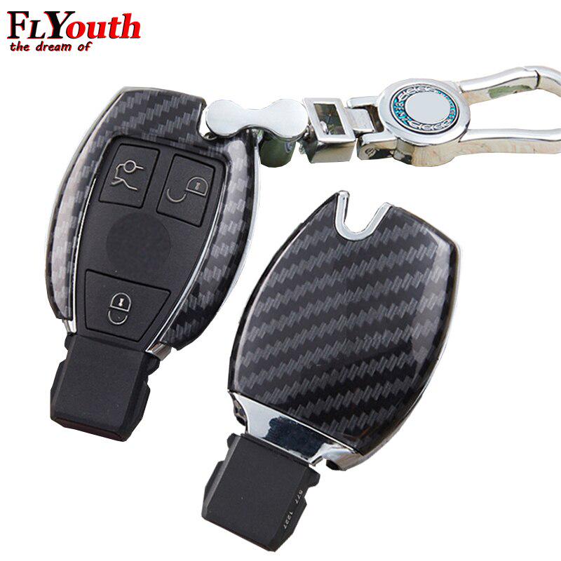 Carbon Fiber Remote Key Fob Case Cover Key Chain Ring fit for Mercedes C E CLS Carbon Fiber Remote Key Fob Case Cover Key Chain Ring fit for Mercedes C E CLS