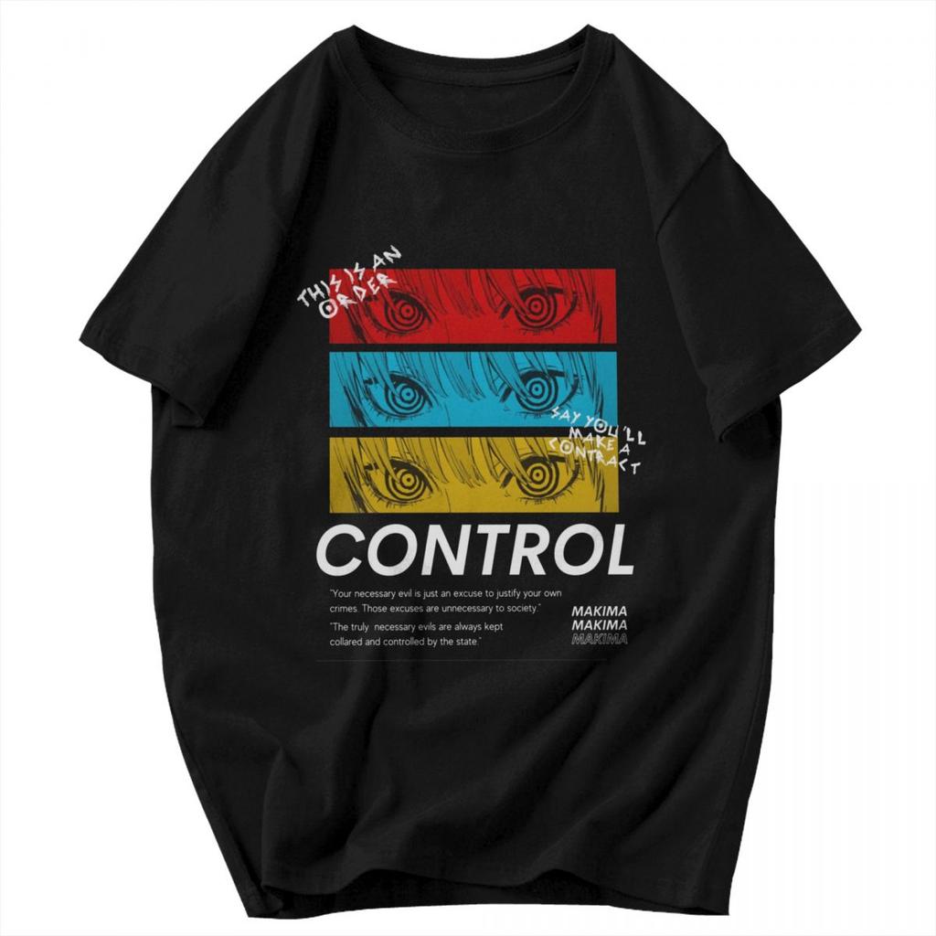 Men T Shirt Anime Chainsaw Man Makima Cotton Y2K Graphic Quality Unisex Tops T Shirts