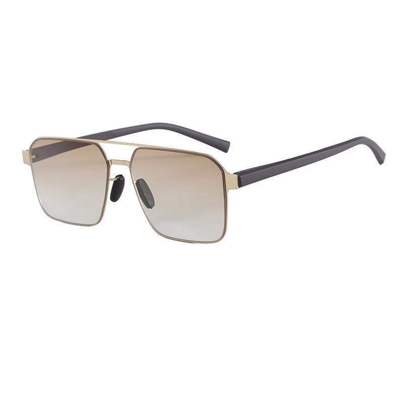 New fashion double beam square sunglasses men's and women's personalized street photography concave shape photosensitive color-changing sunscreen s