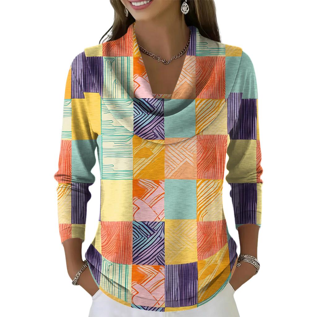 Women's Casual And Fashionable Round Neck Long Sleeved Printed Top Sweater