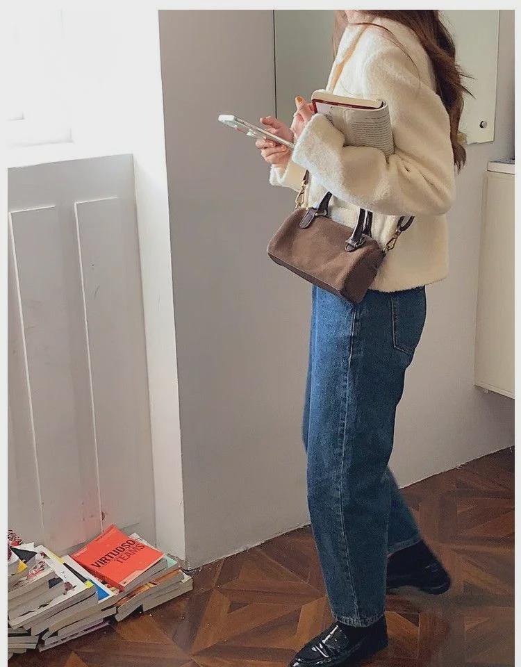 Autumn/Winter Retro Suede Boston Pillow Bag: Versatile Single-Shoulder Crossbody