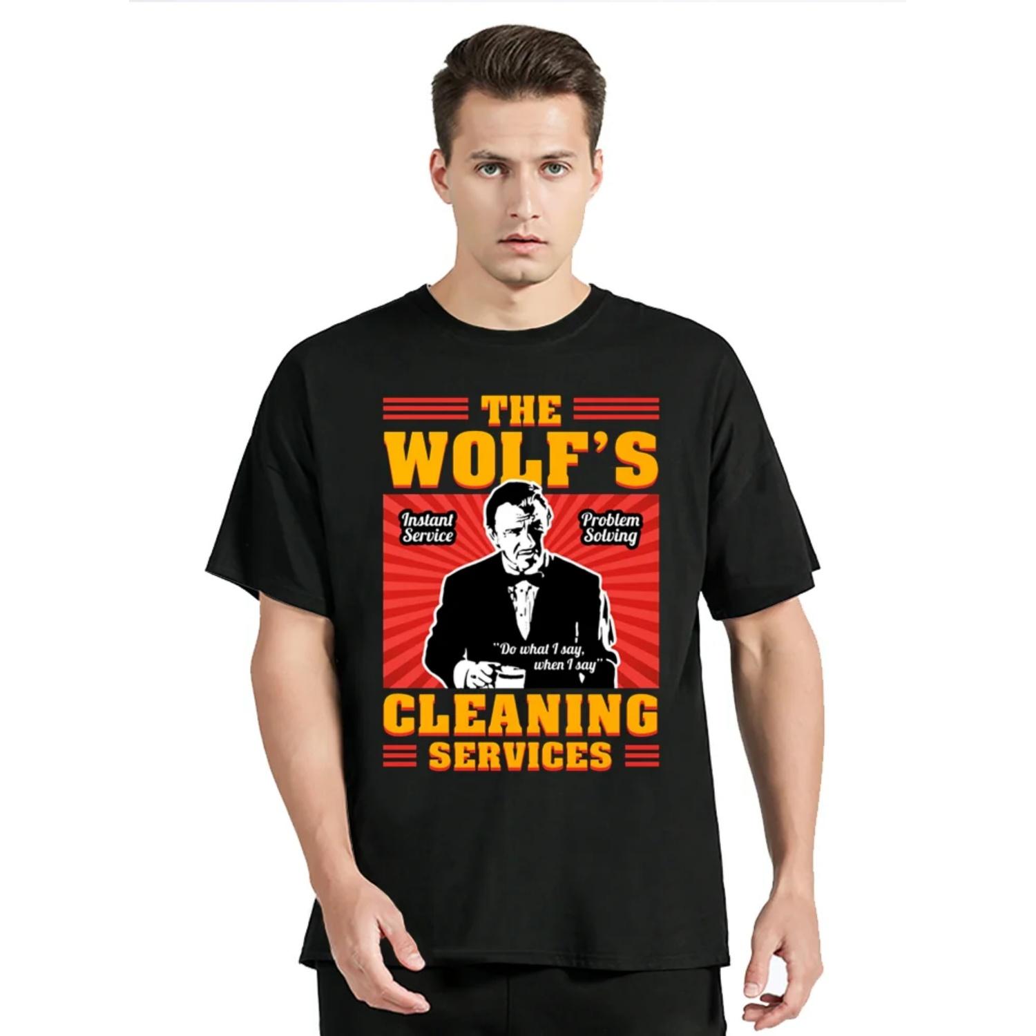 

Movie Pulp Fiction The Wolf Vintage T-Shirt Men s Clothing Oversized Tshirt Harajuku Short Sleeve Casual Cotton T Shirt New Tops XXXXXL чорний