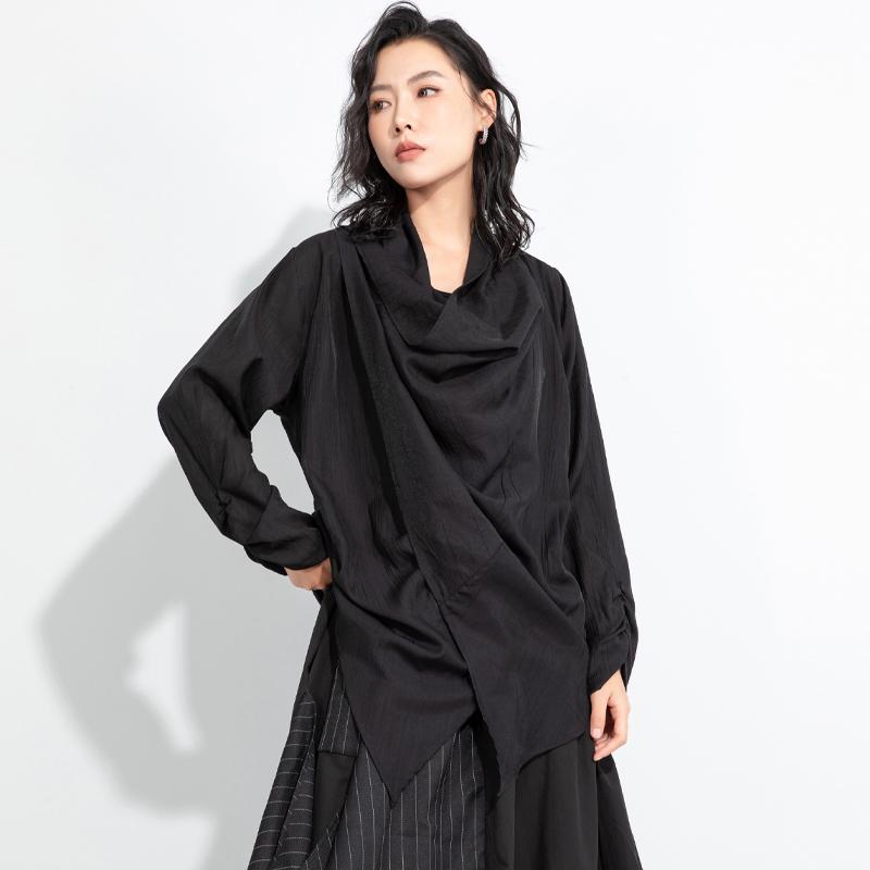 

Четыре способа носить рубашки и блузки оверсайз для блузки Повседневные свободные весенне-осенние топы женская рубашка чёрный